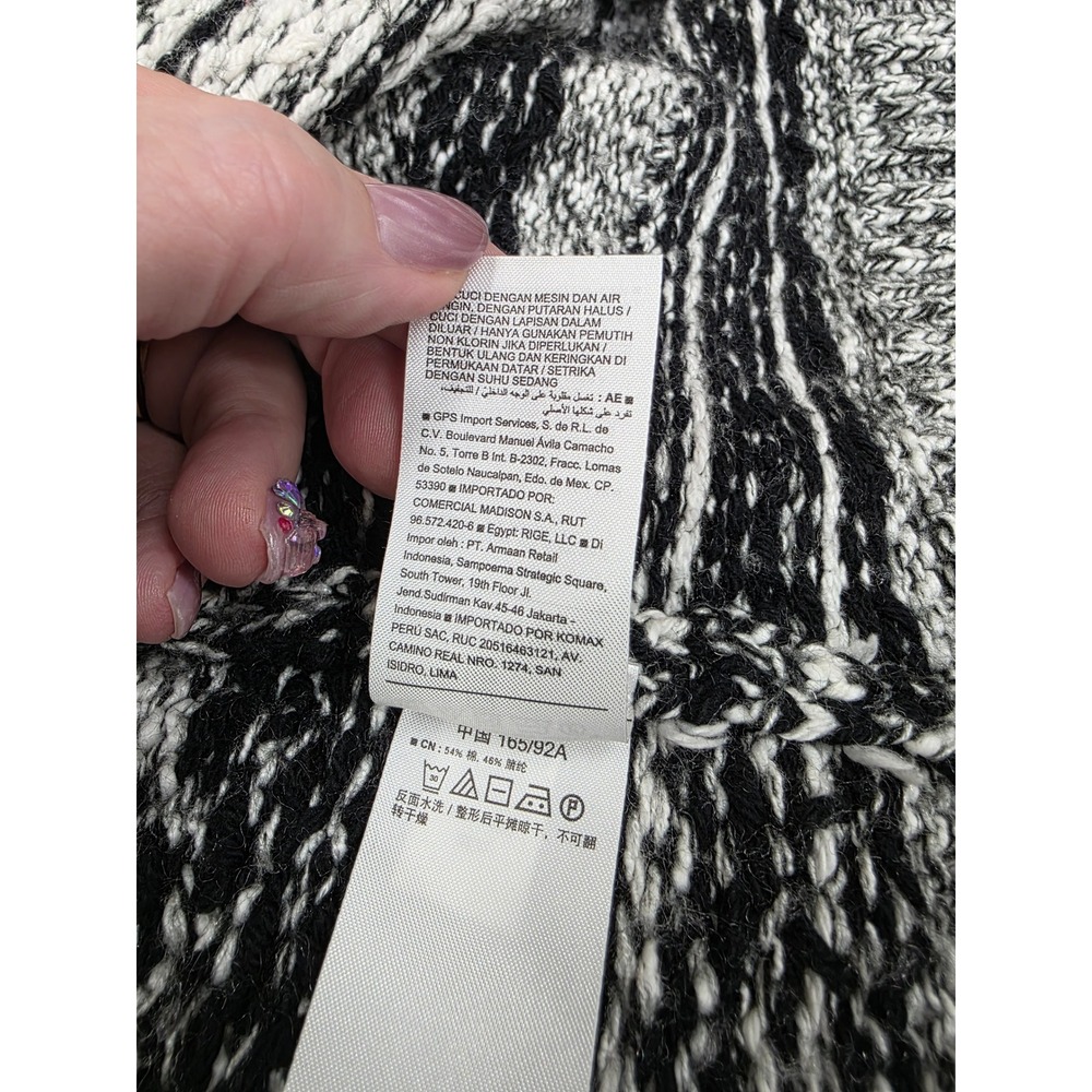 Old Navy Womens Medium Black White Geometric Fringe Open Front Cardigan Sweater - Picture 8 of 10